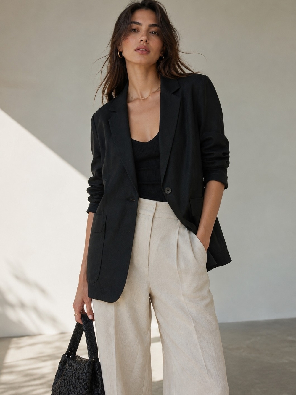 NWT MADEWELL Larsen Breezewoven Linen Blend Oversized Black Blazer Jacket XS